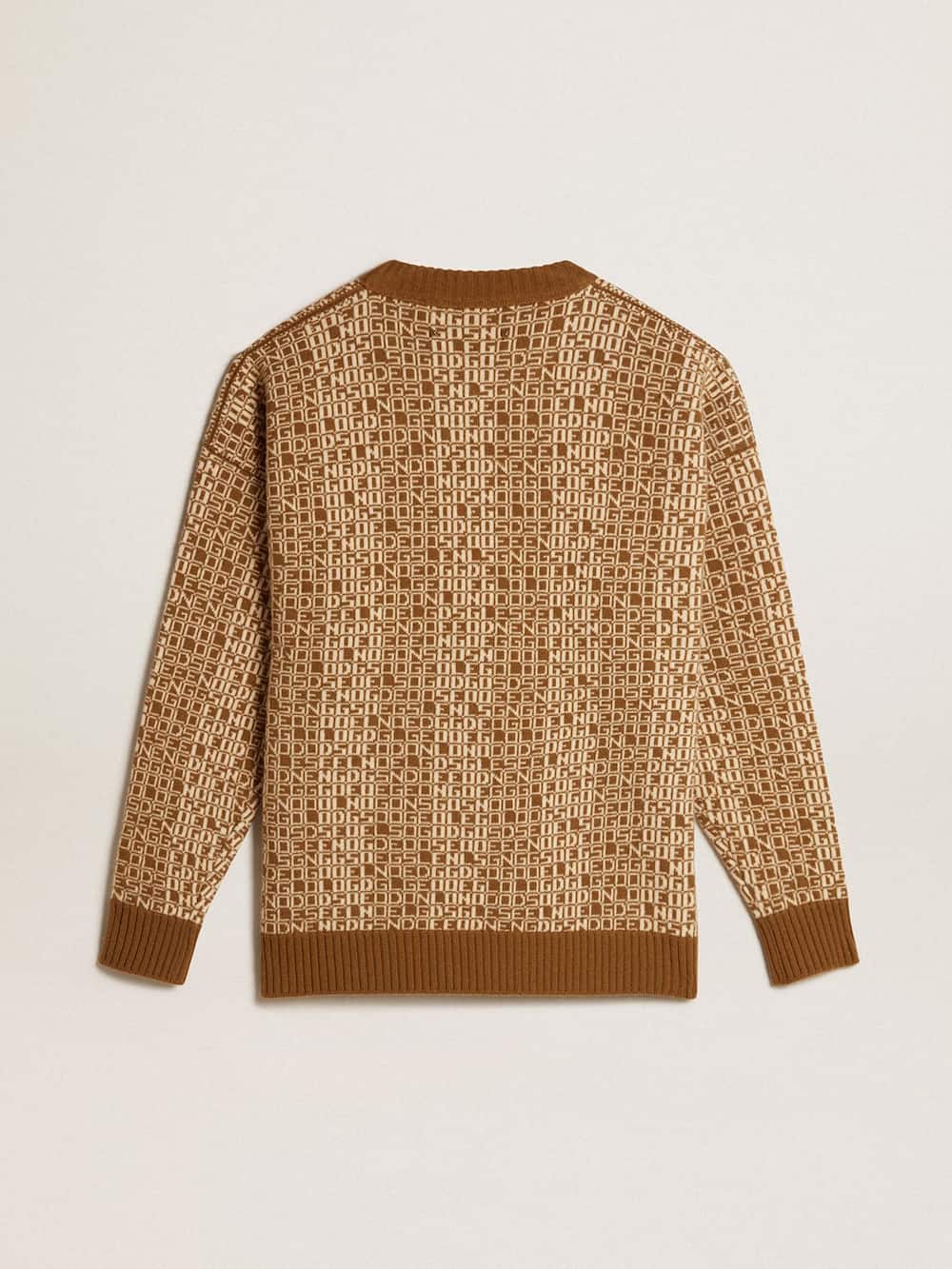 Golden Goose - Round-neck sweater with olive-green jacquard lettering motif in 