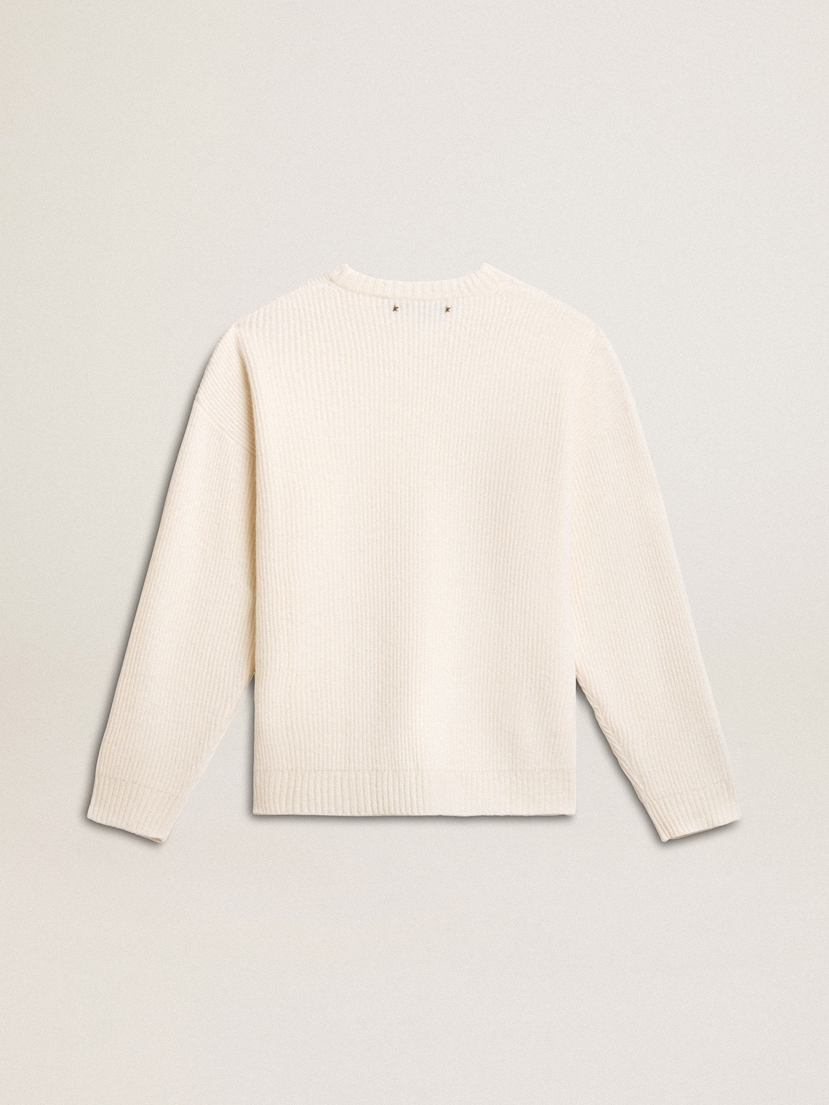 Golden Goose - Men's crew-neck sweater in worn white ribbed wool in 