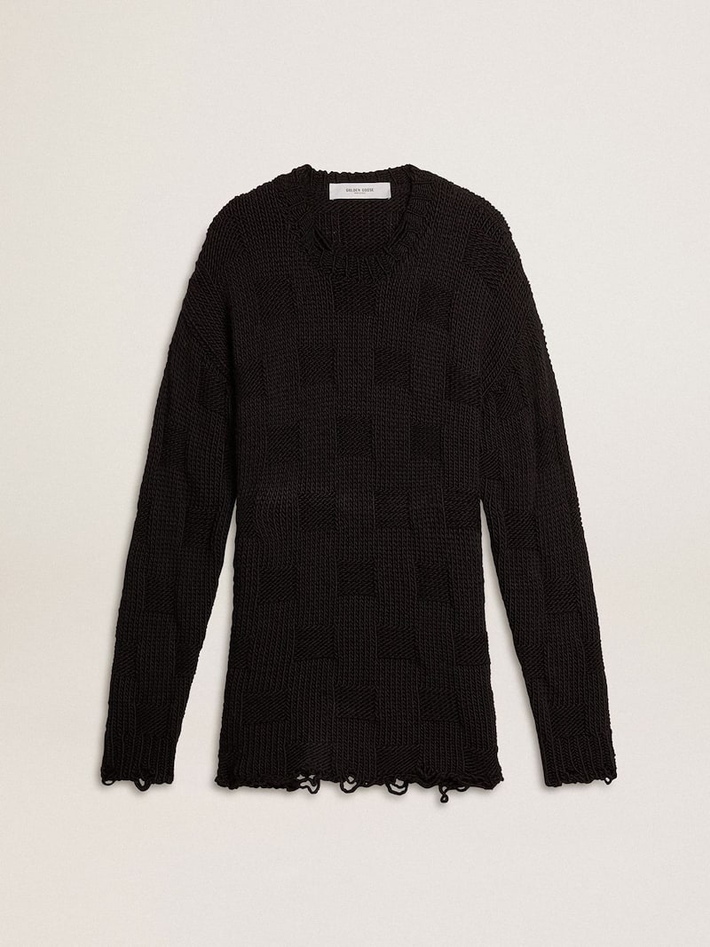 Jersey de lana negra de hombre con efecto desgastado