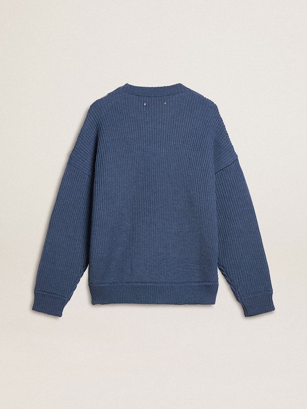 Golden Goose - Men's light blue jacquard wool sweater with cream-colored pattern in 