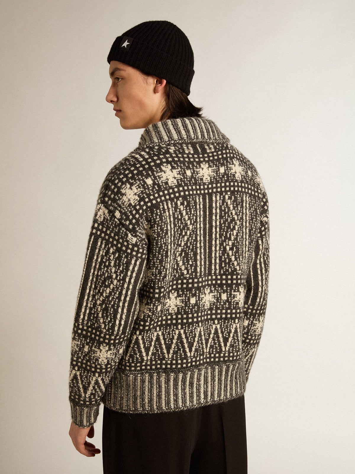 Golden Goose - Cardigan with dark gray Fair Isle pattern in 