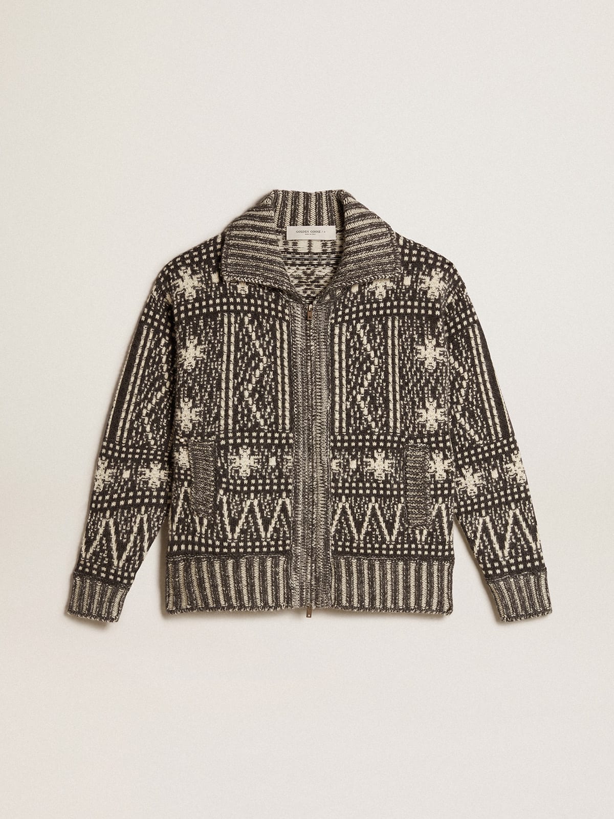 Golden Goose - Cardigan con motivo fair isle color grigio scuro in 