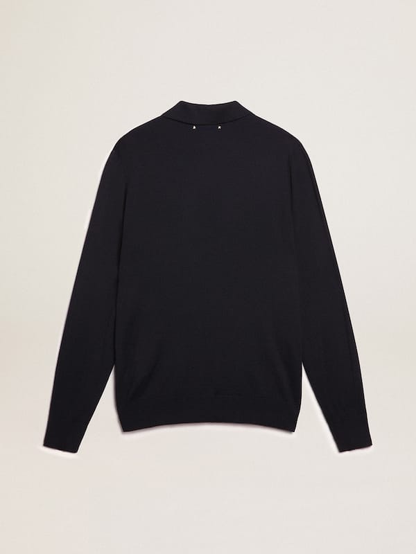Golden Goose - Men’s long-sleeved polo shirt in navy-blue merino wool in 
