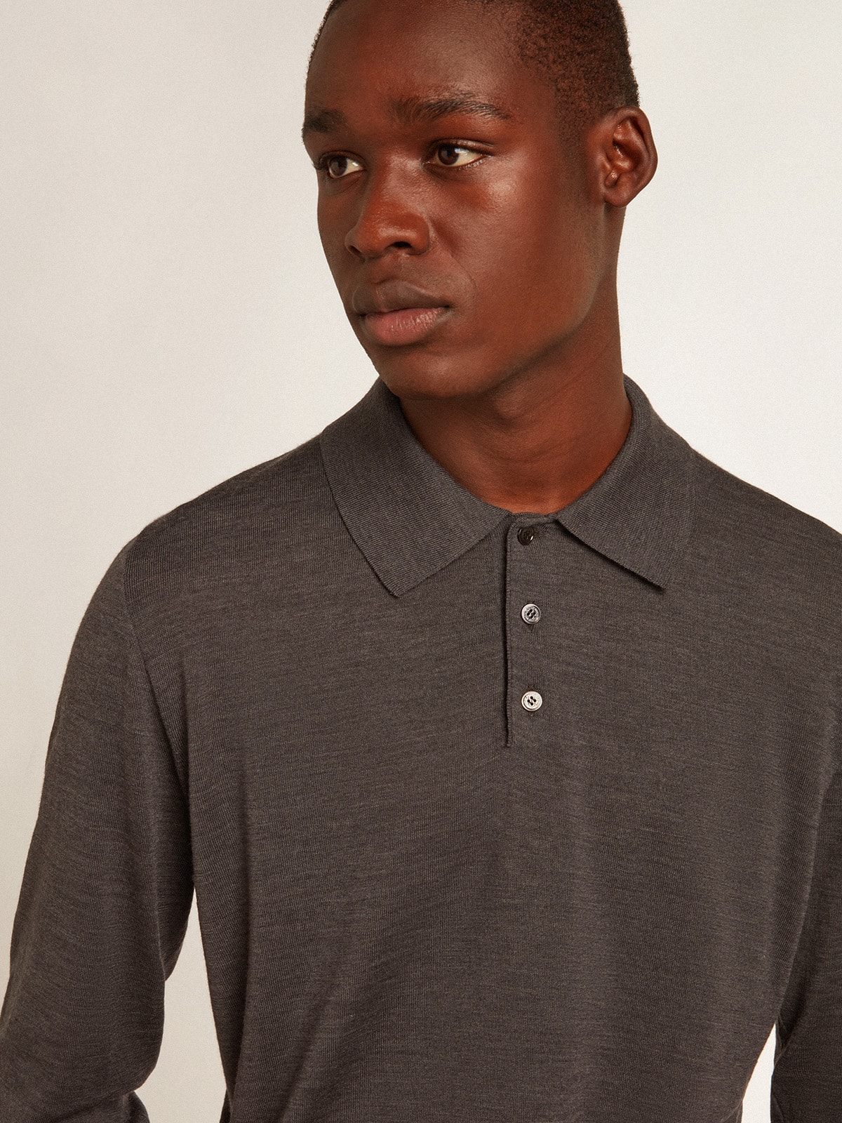 Golden Goose - Men&rsquo;s long-sleeved polo shirt in gray merino wool in 