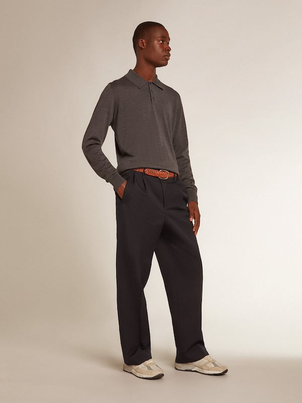 Golden Goose - Men&rsquo;s long-sleeved polo shirt in gray merino wool in 