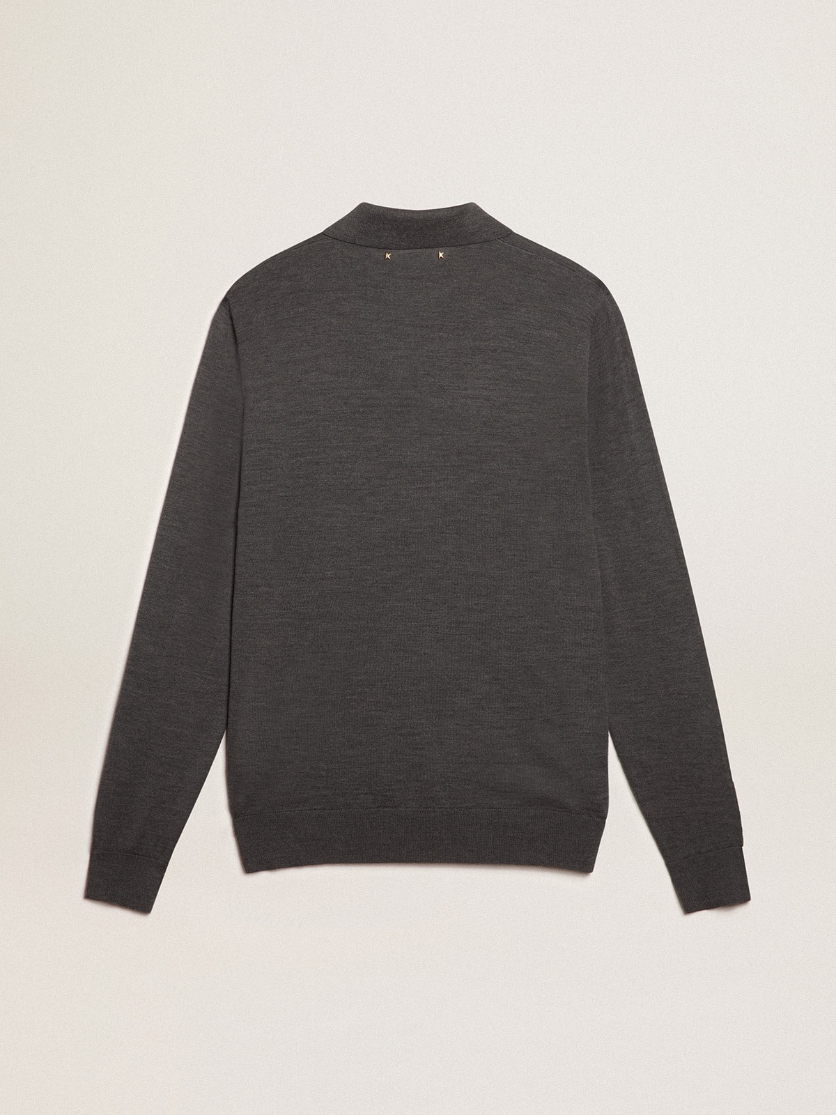 Men’s long-sleeved polo shirt in gray merino wool