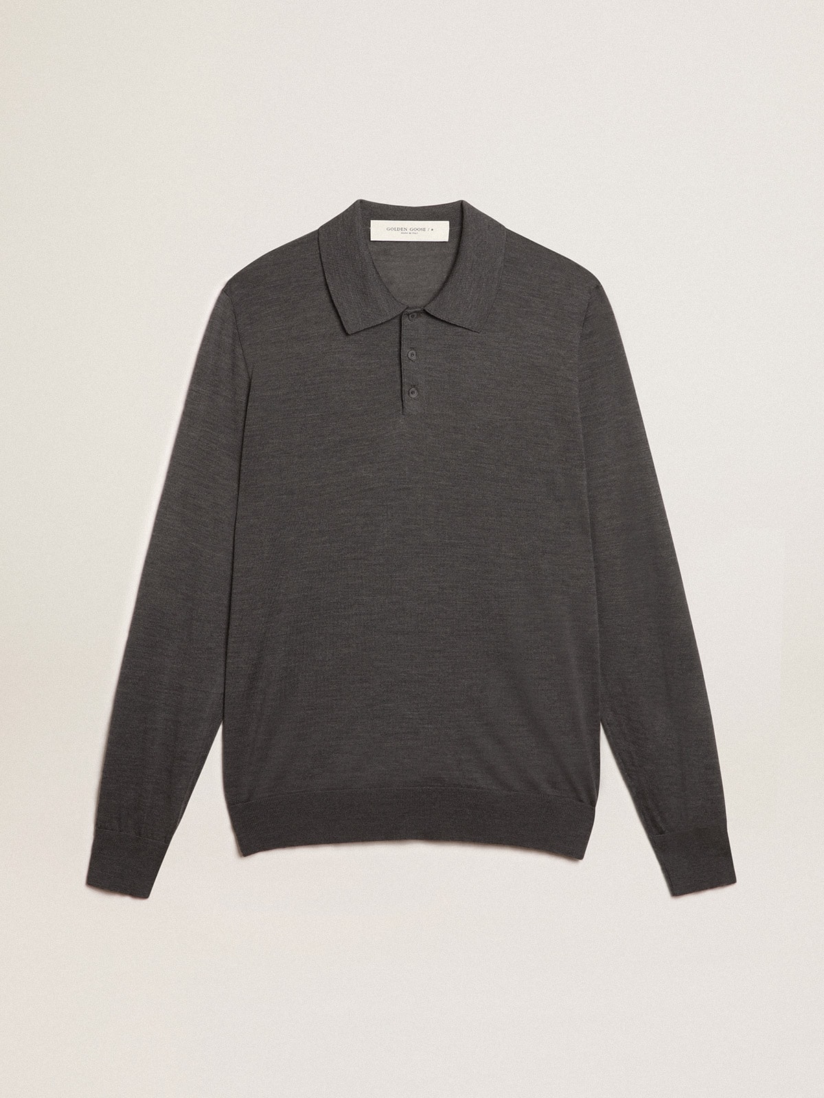 Golden Goose - Men&rsquo;s long-sleeved polo shirt in gray merino wool in 