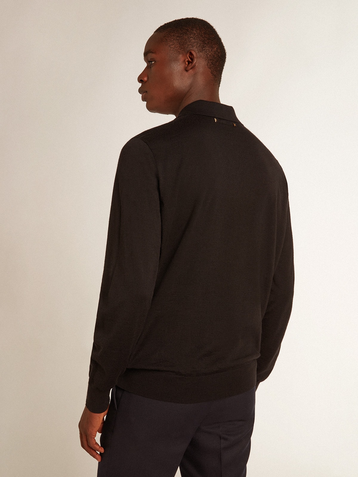 Golden Goose - Men’s long-sleeved polo shirt in black merino wool in 