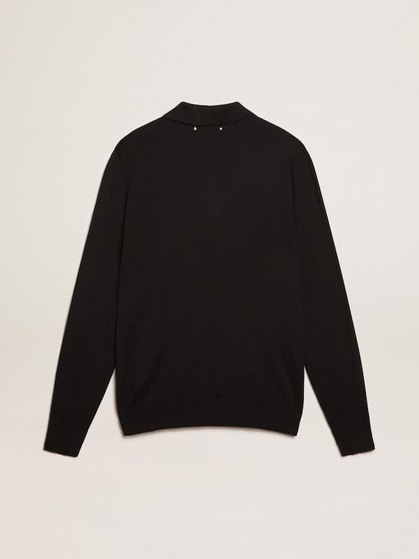 Golden Goose - Men’s long-sleeved polo shirt in black merino wool in 