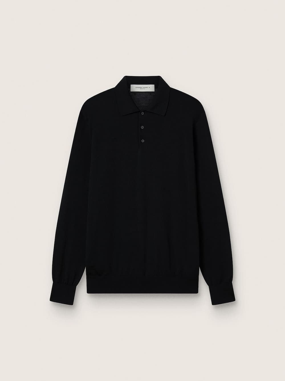 Polo noir à manches longues pour homme en laine mérinos — Golden Goose