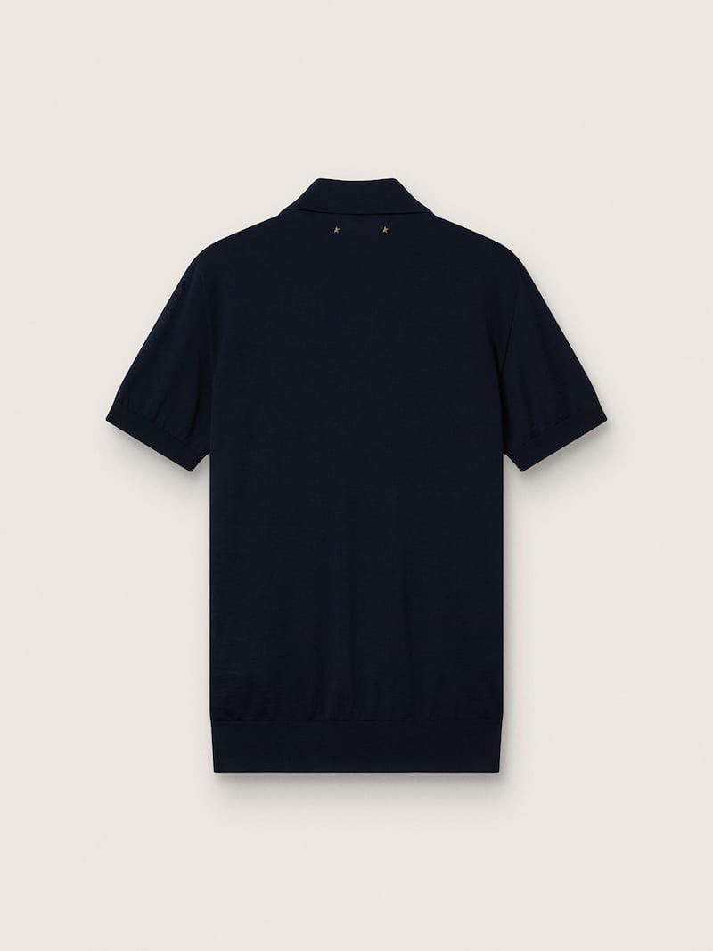 Golden Goose - Polo maniche corte da uomo in lana merino di colore blu navy in 