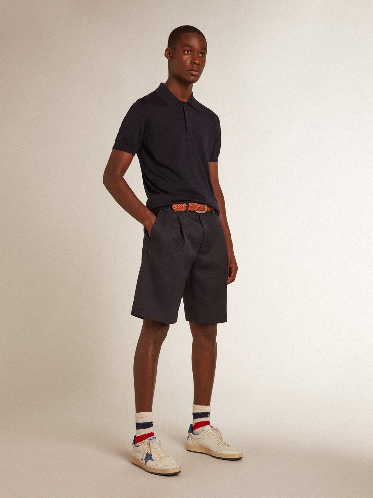 Golden Goose - Men’s short-sleeved polo shirt in navy-blue merino wool in 