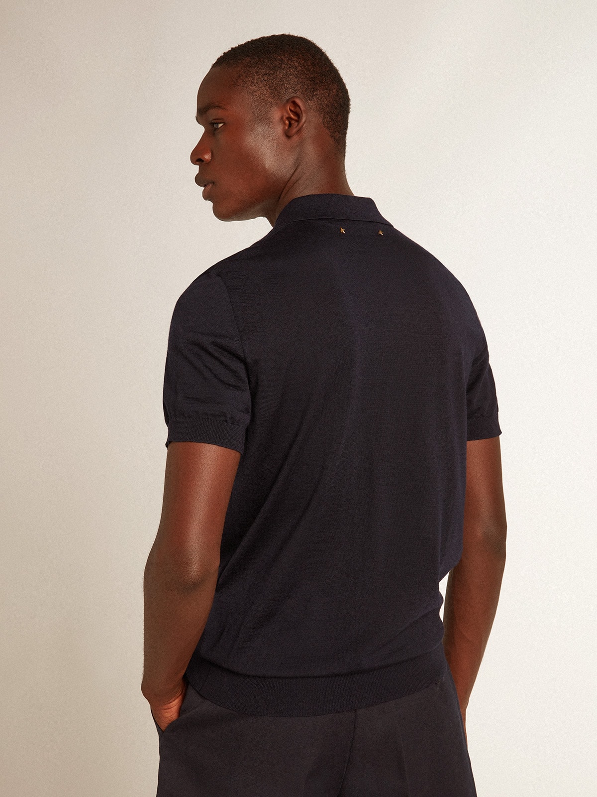 Golden Goose - Men’s short-sleeved polo shirt in navy-blue merino wool in 