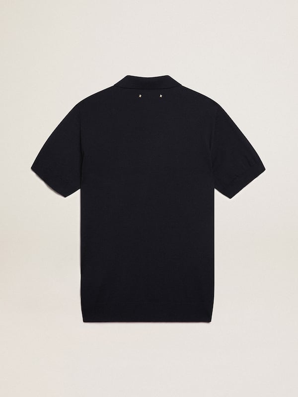 Golden Goose - Men’s short-sleeved polo shirt in navy-blue merino wool in 