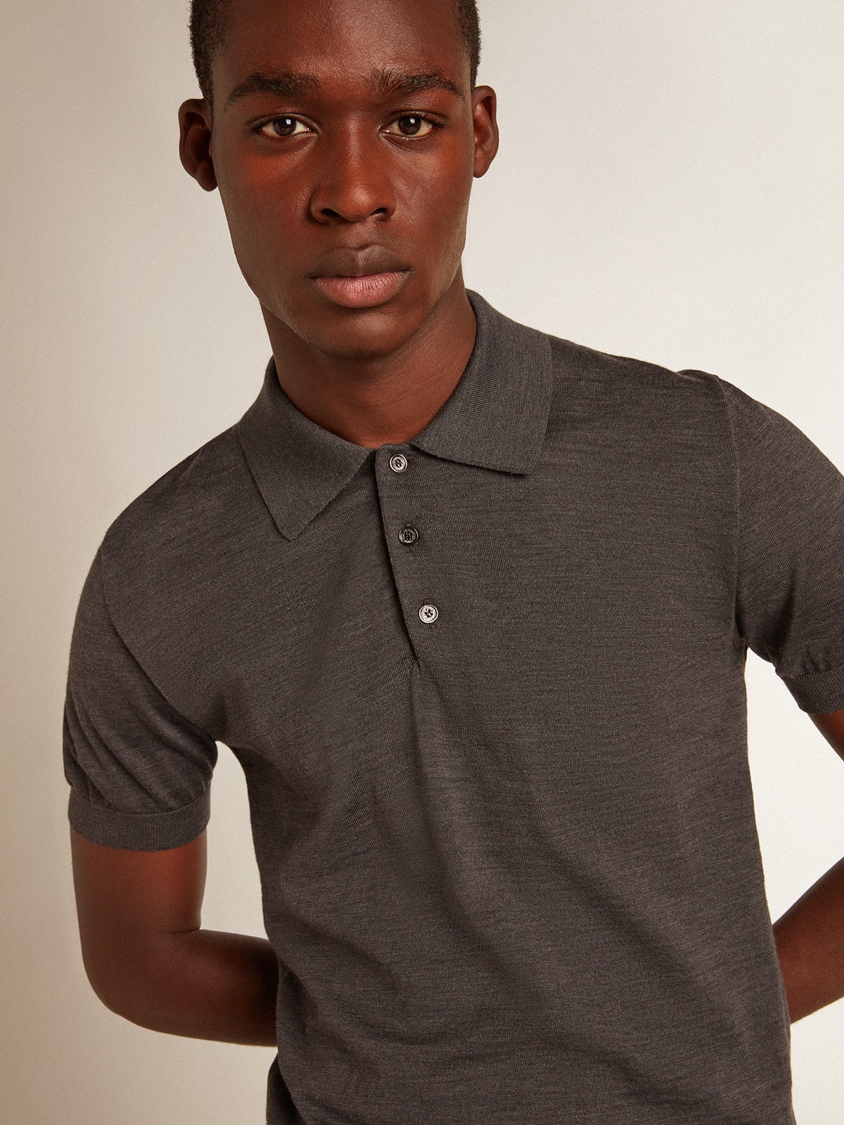 Golden Goose - Men’s short-sleeved polo shirt in gray merino wool in 