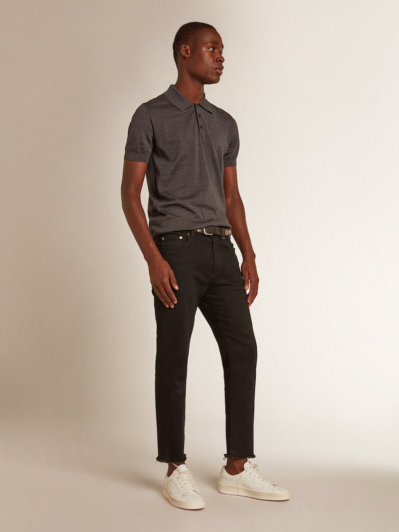 Golden Goose - Polo gris &agrave; manches courtes pour homme en laine m&eacute;rinos in 