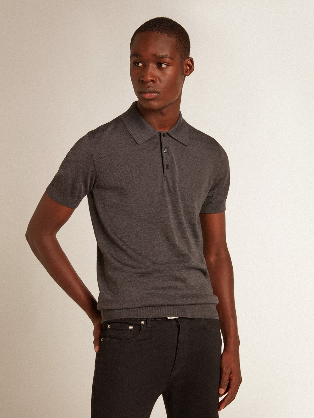 Golden Goose - Men’s short-sleeved polo shirt in gray merino wool in 