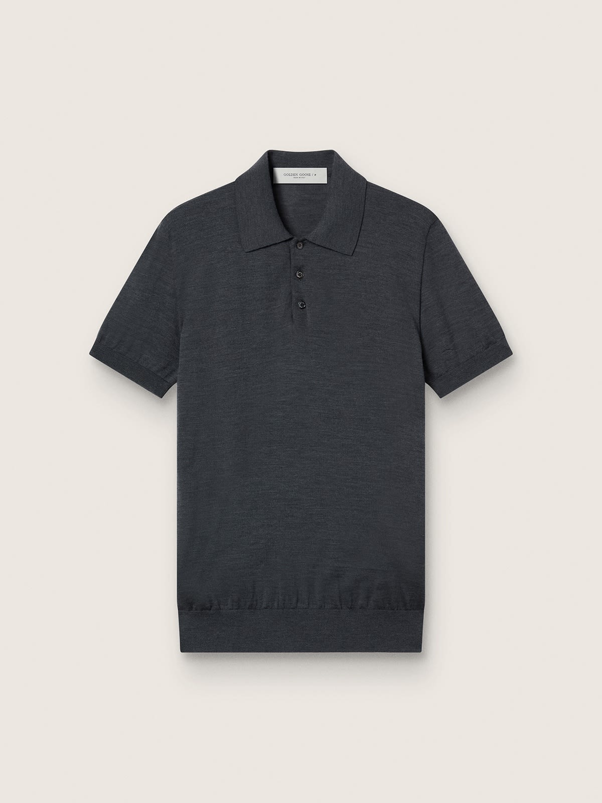 Polo gris à manches courtes pour homme en laine mérinos — Golden Goose