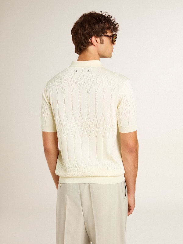 Golden Goose - Men's white jacquard knit polo shirt in 