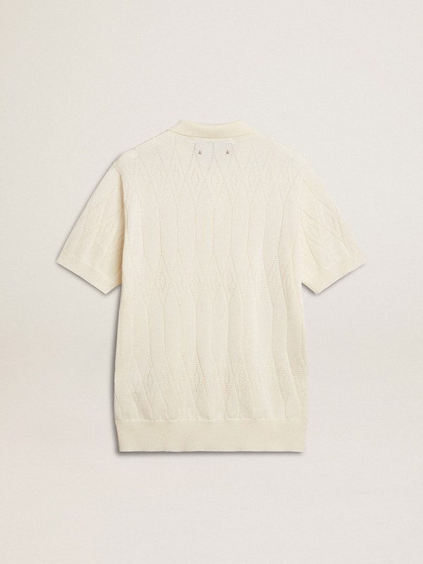 Golden Goose - Men's white jacquard knit polo shirt in 