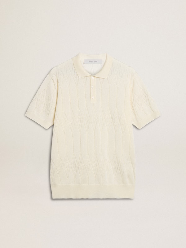 Golden Goose - Men's white jacquard knit polo shirt in 