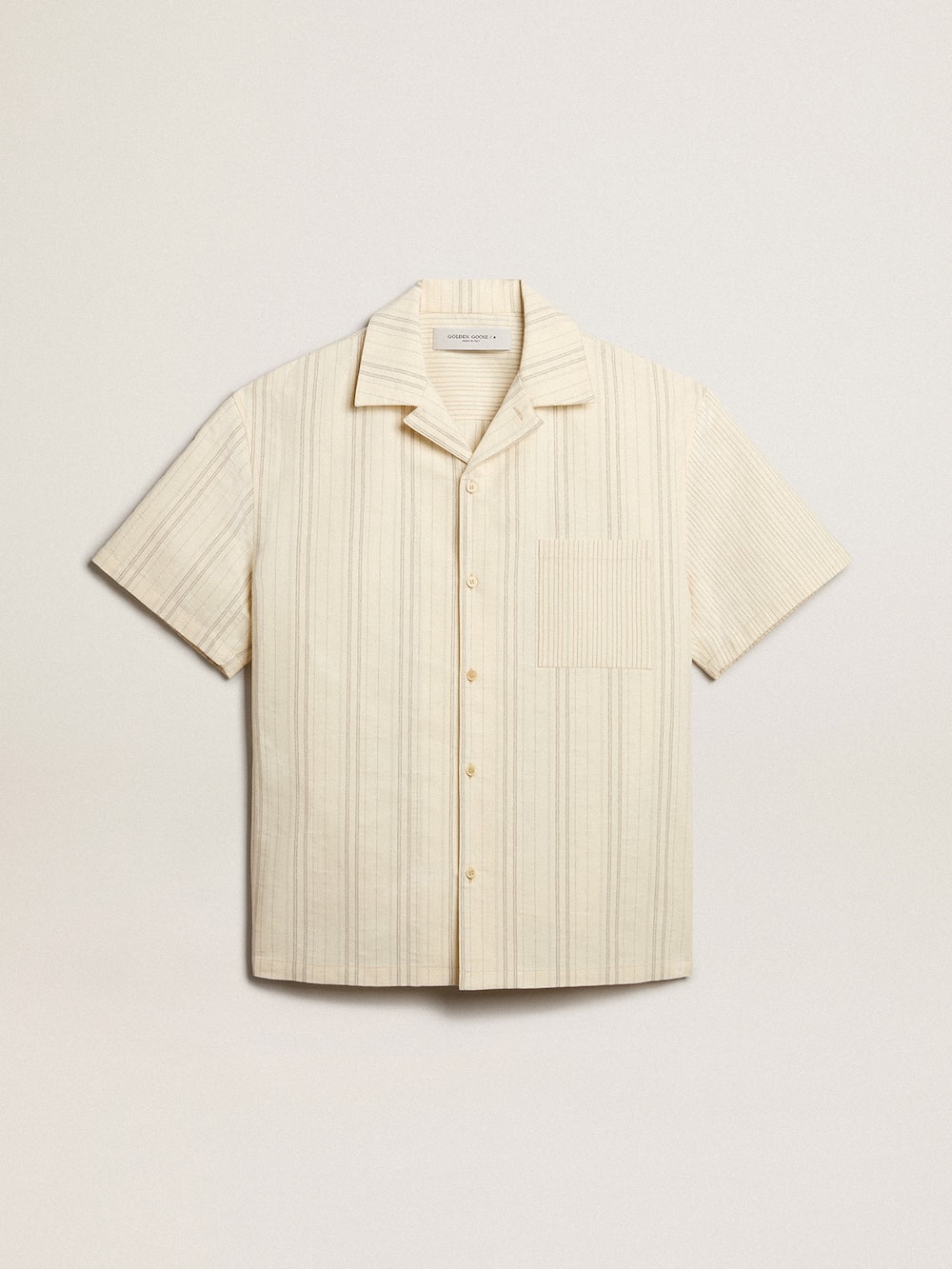 Golden Goose - Men's short-sleeved shirt in ecru-colored cotton  in 