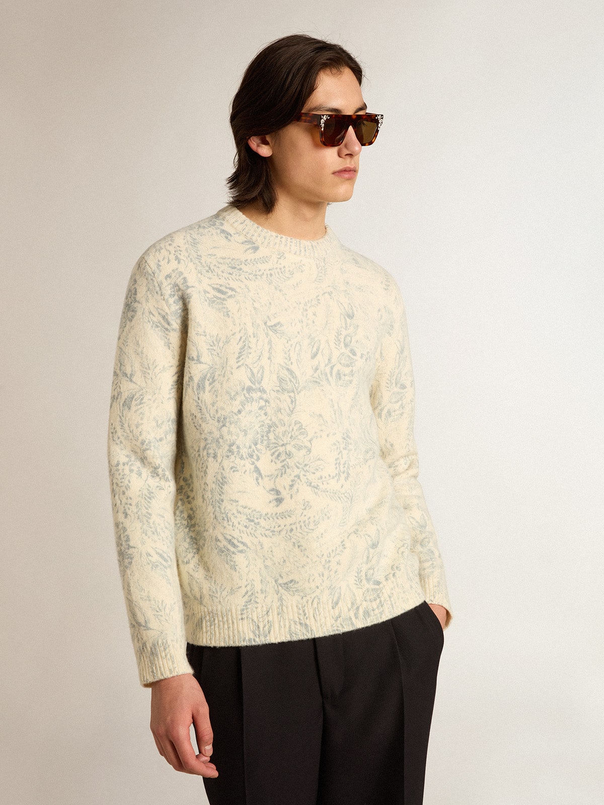 Golden Goose - Men’s round-neck sweater in wool with all-over toile de jouy pattern in 