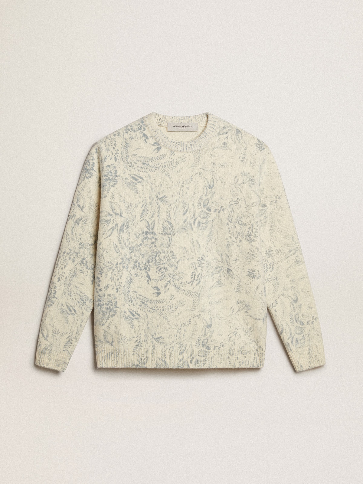 Golden Goose - Men’s round-neck sweater in wool with all-over toile de jouy pattern in 