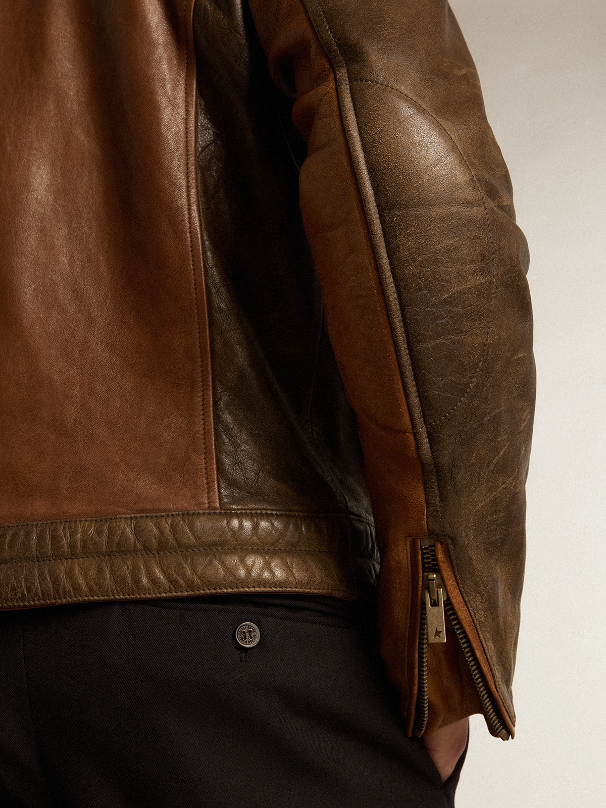 Golden Goose - Biker-inspired brown nappa leather jacket in 