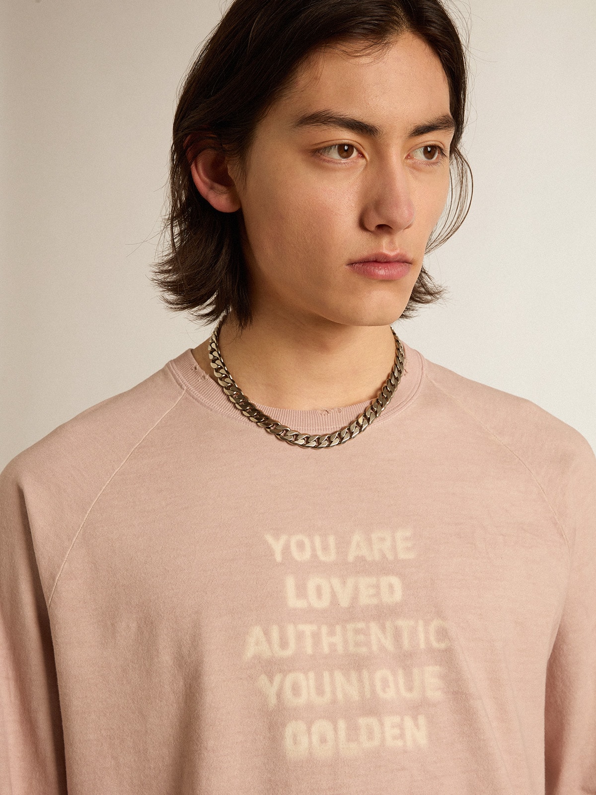 Golden Goose - Powder-pink T-shirt with white lettering on the front in 