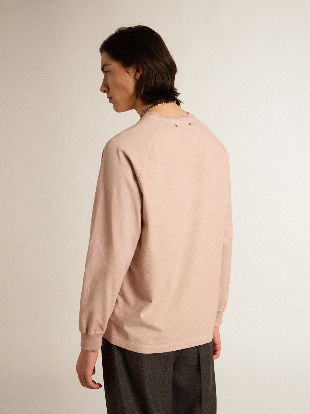 Golden Goose - Powder-pink T-shirt with white lettering on the front in 