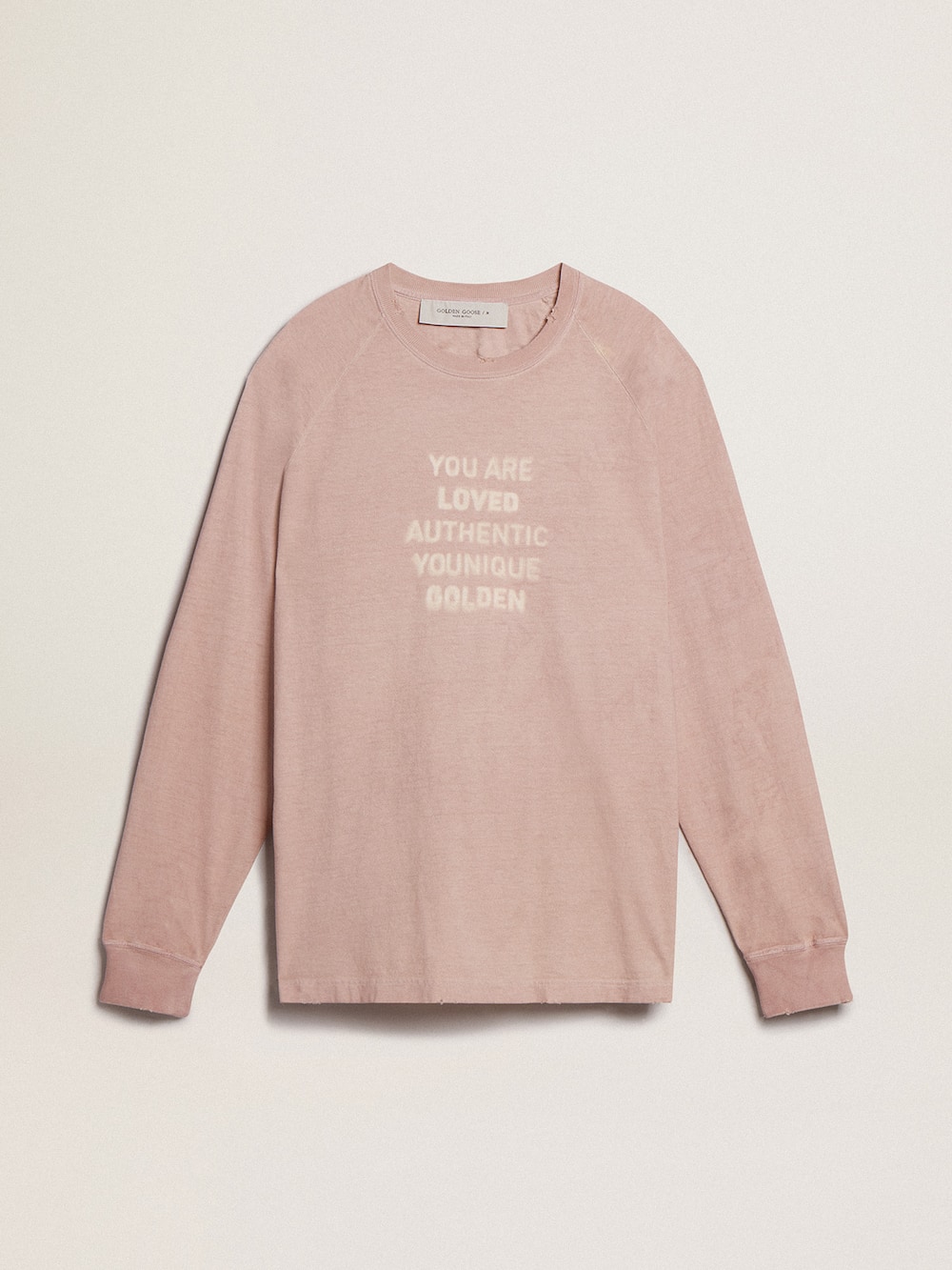 Golden Goose - Camiseta de color rosa polvo con mensaje blanco en el delantero in 