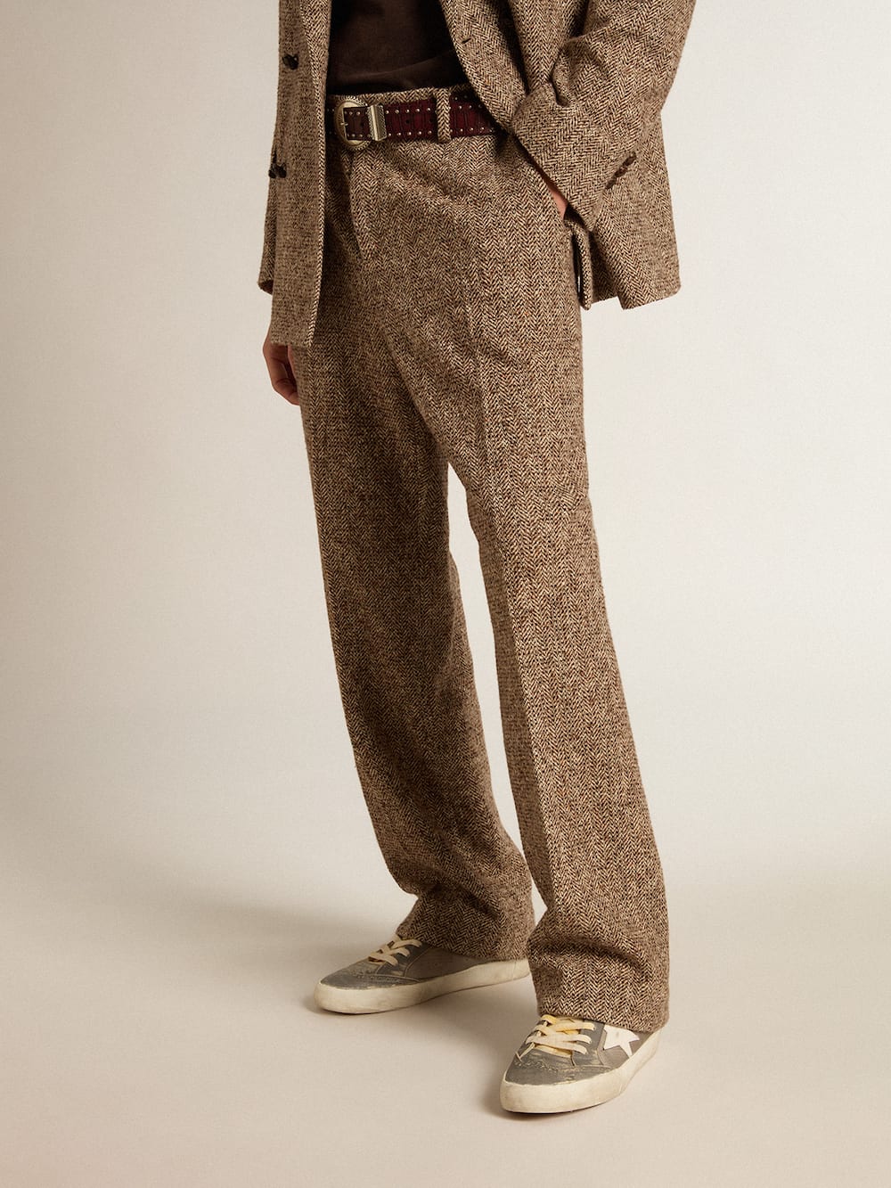Golden Goose - Pantalón de hombre en mezcla de lana y seda color beige y marrón in 