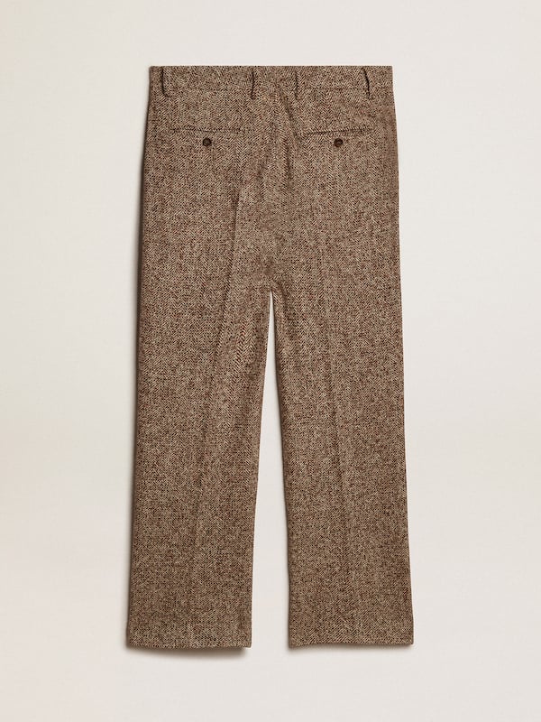 Golden Goose - Men’s pants in beige and brown wool and silk blend fabric in 