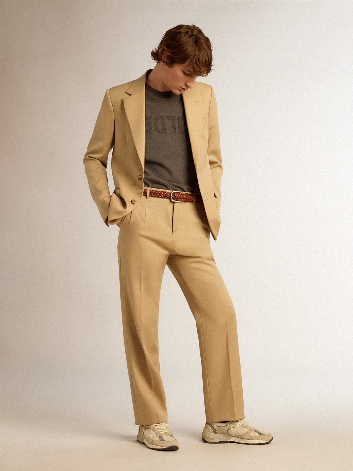 Golden Goose - Pantalon pour homme en gabardine de laine couleur sable in 