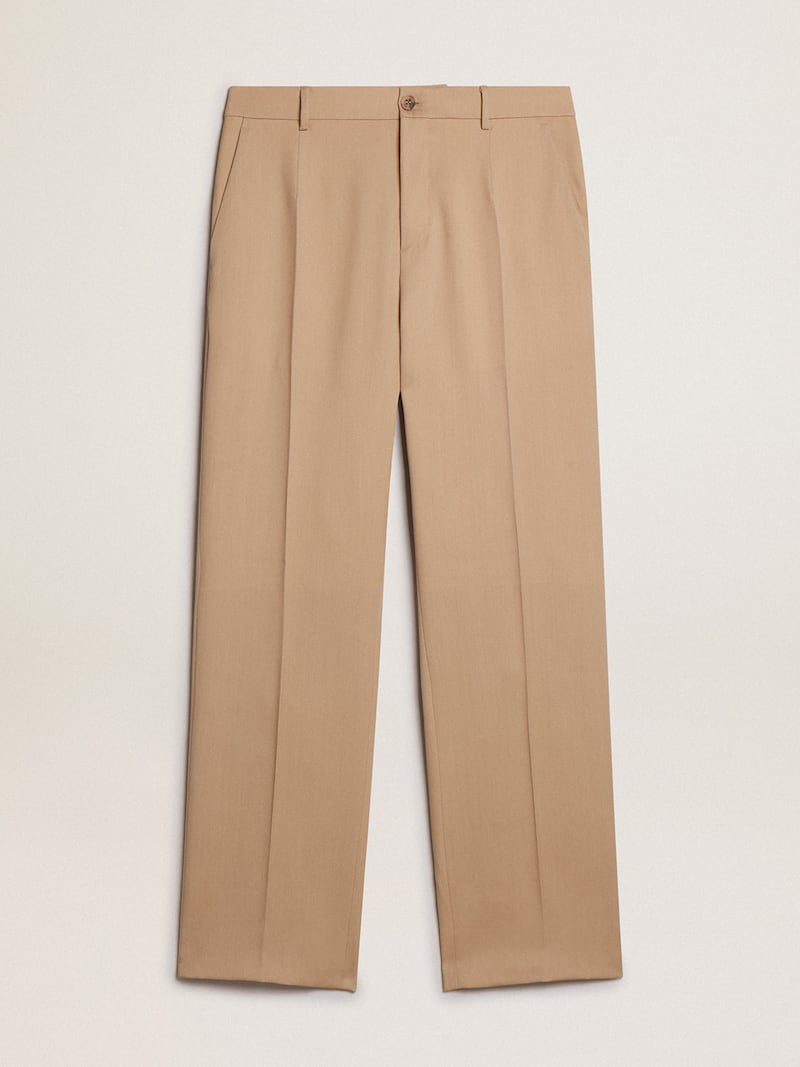 Men’s wool gabardine pants in sand