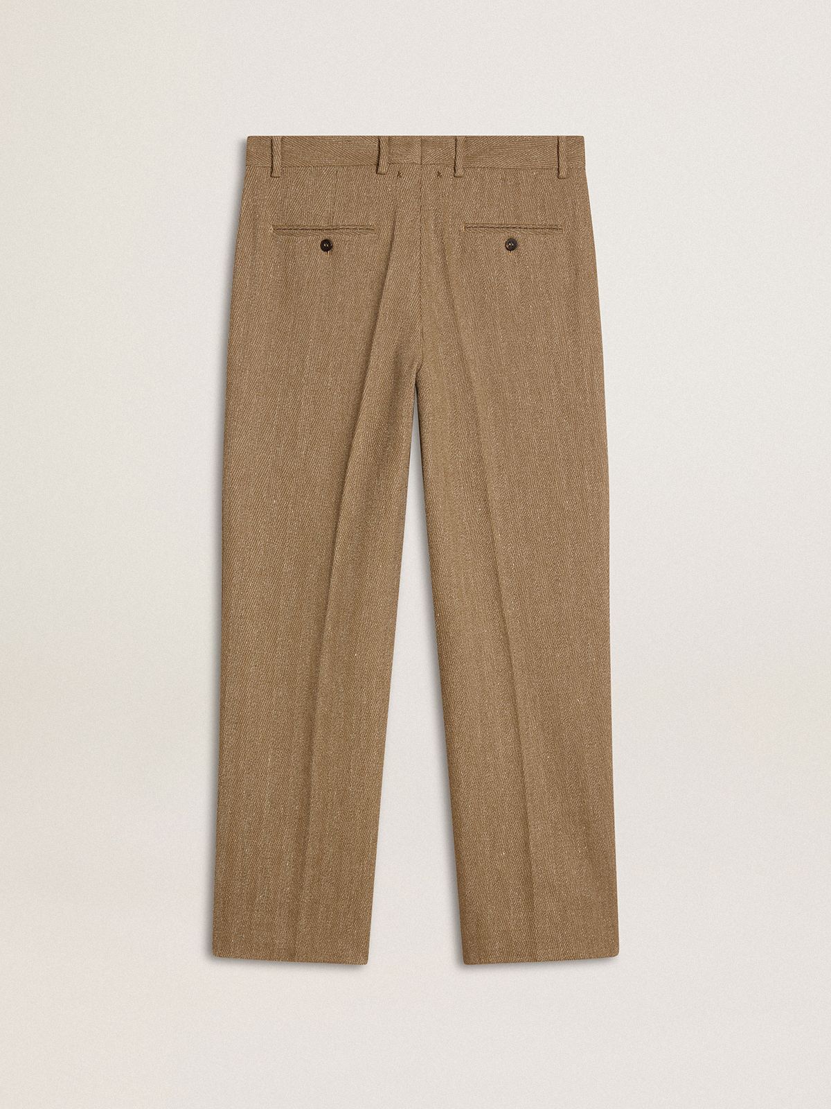 Chevron Pattern Slacks Tailored pants in sand-colored chevron linen blend
