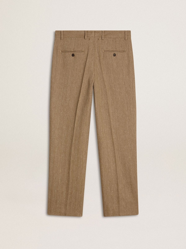 Golden Goose - Tailored pants in sand-colored chevron linen blend in 