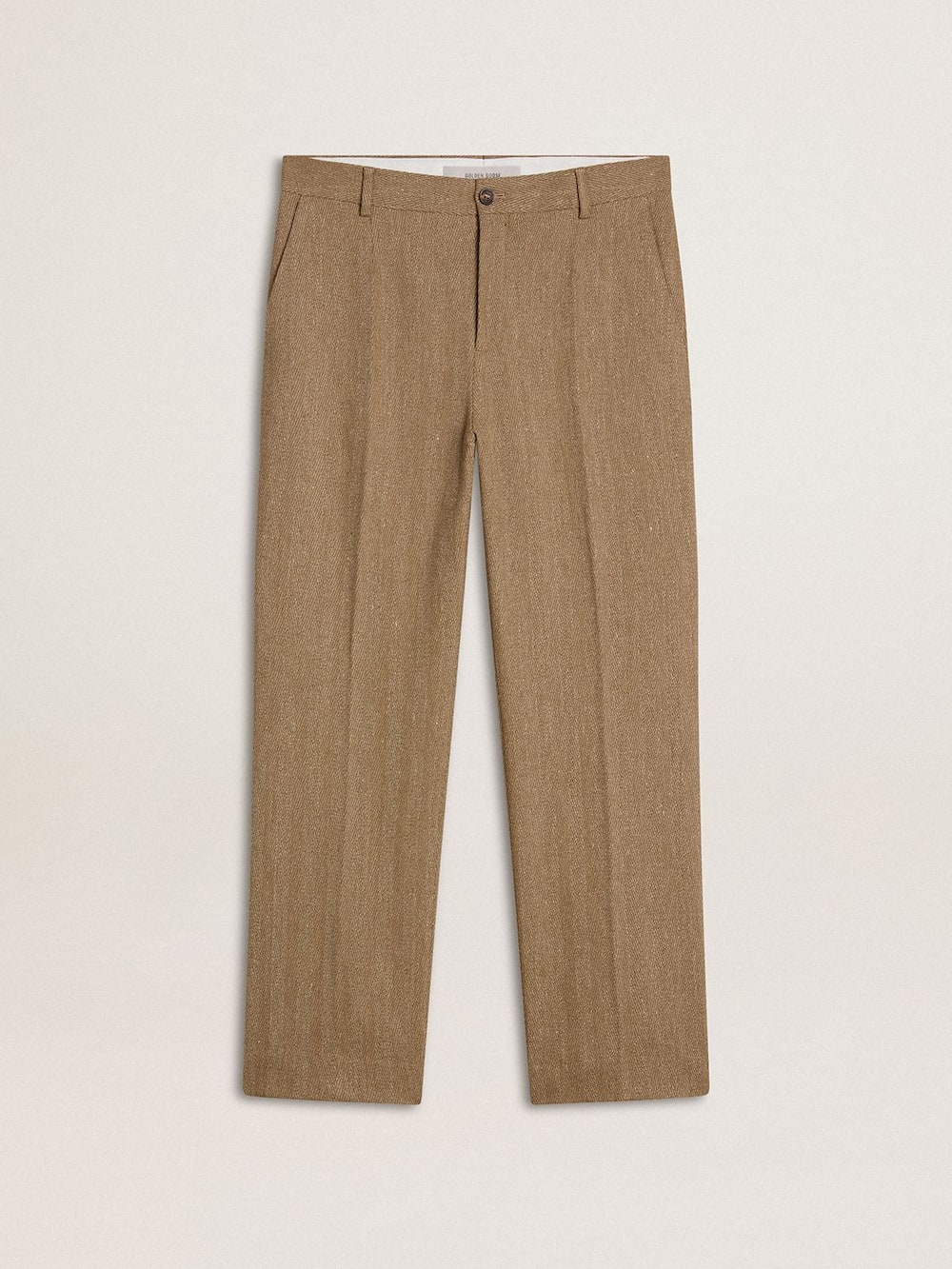 Pantalon couture en lin mélangé couleur sable à chevrons — Golden Goose
