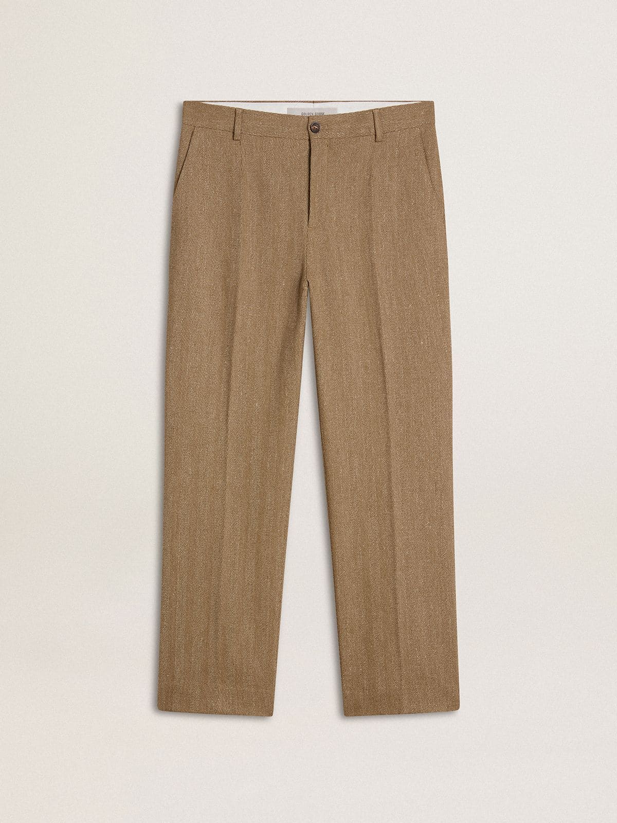 Golden Goose - Pantalone sartoriale in misto lino chevron color sabbia in 