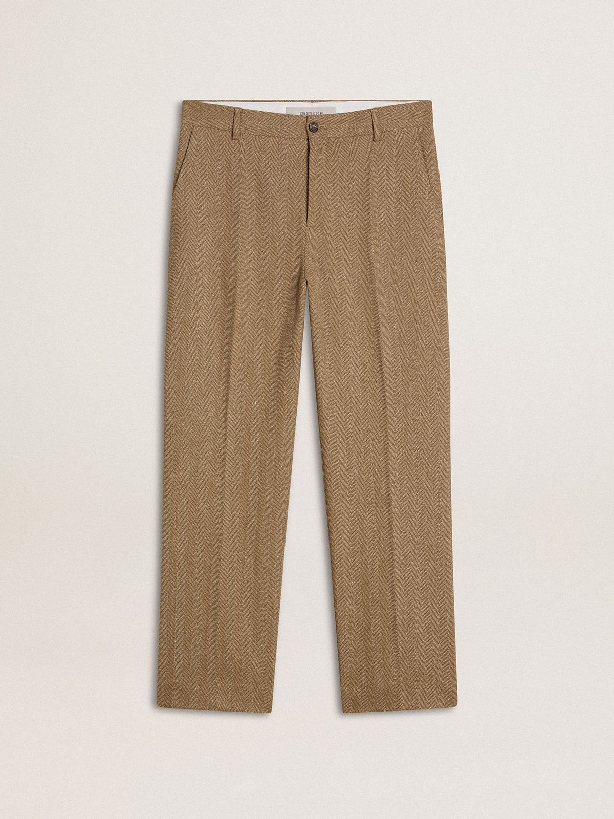 Pantalon couture en lin mélangé couleur sable à chevrons — Golden Goose