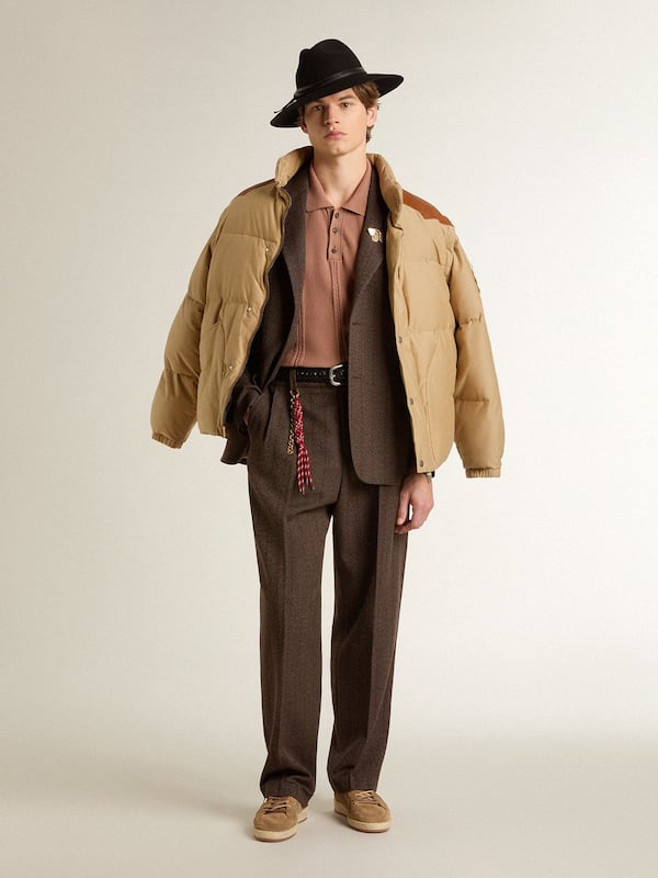 Golden Goose - Men's joggers in dark brown wool with thin striped pattern in 