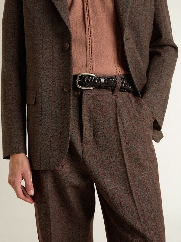 Golden Goose - Men's joggers in dark brown wool with thin striped pattern in 