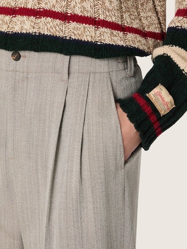 Golden Goose - Pantalon homme en laine &eacute;crue avec petits chevrons et rayures in 
