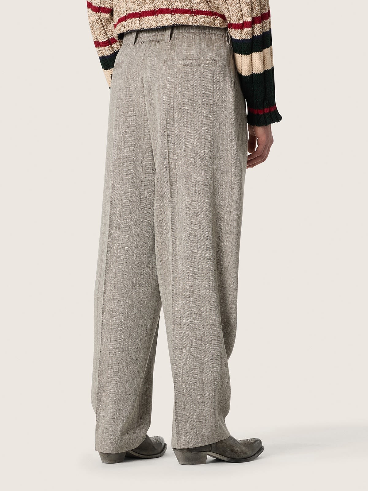 Golden Goose - Men's pants in ecru pinstripe micro-chevron wool in 