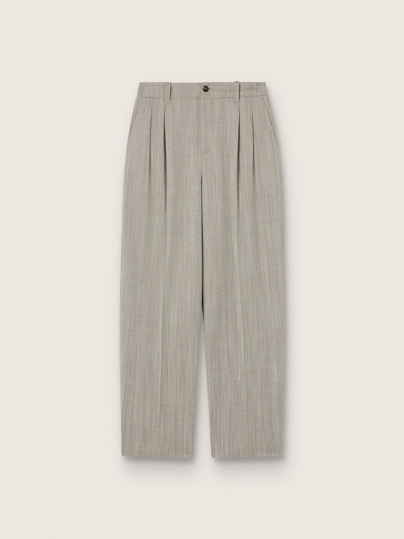Pantaloni da uomo in lana micro chevronne gessata &eacute;cru