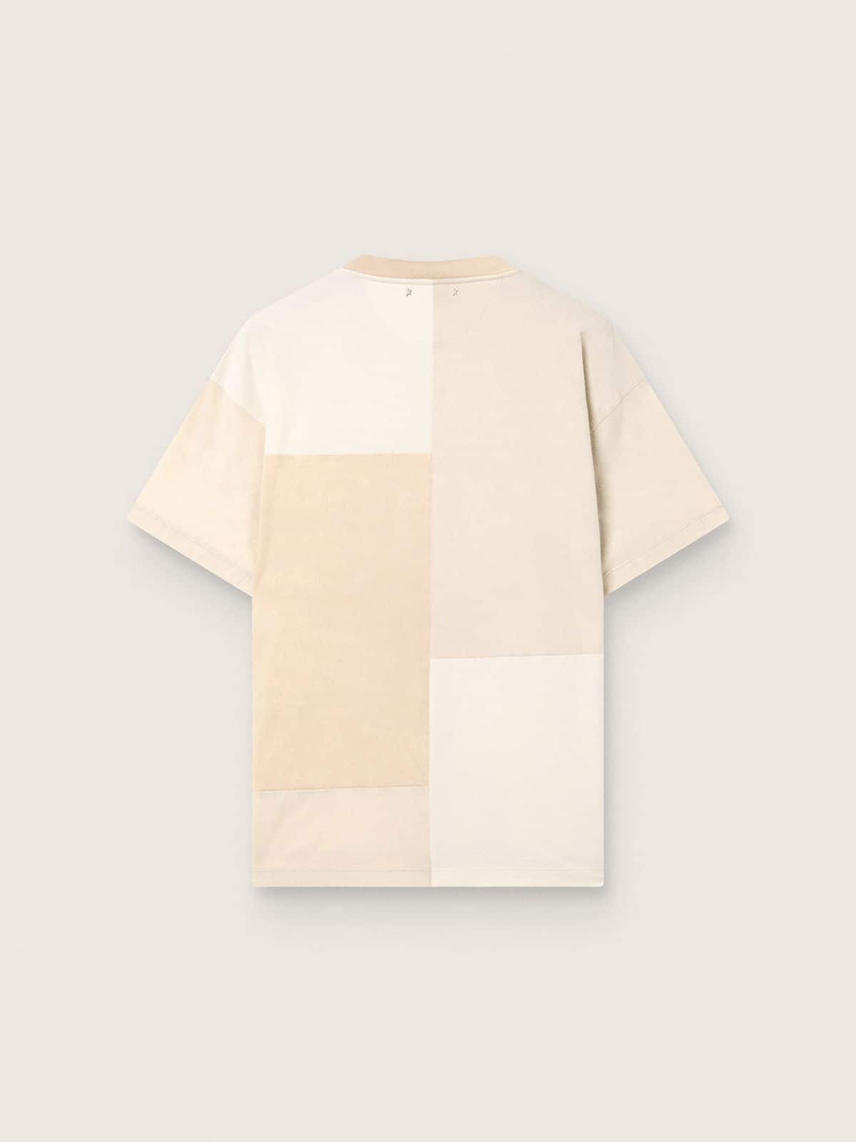 Golden Goose - Men's T-shirt in cotton jersey with white and beige patchwork effect in 