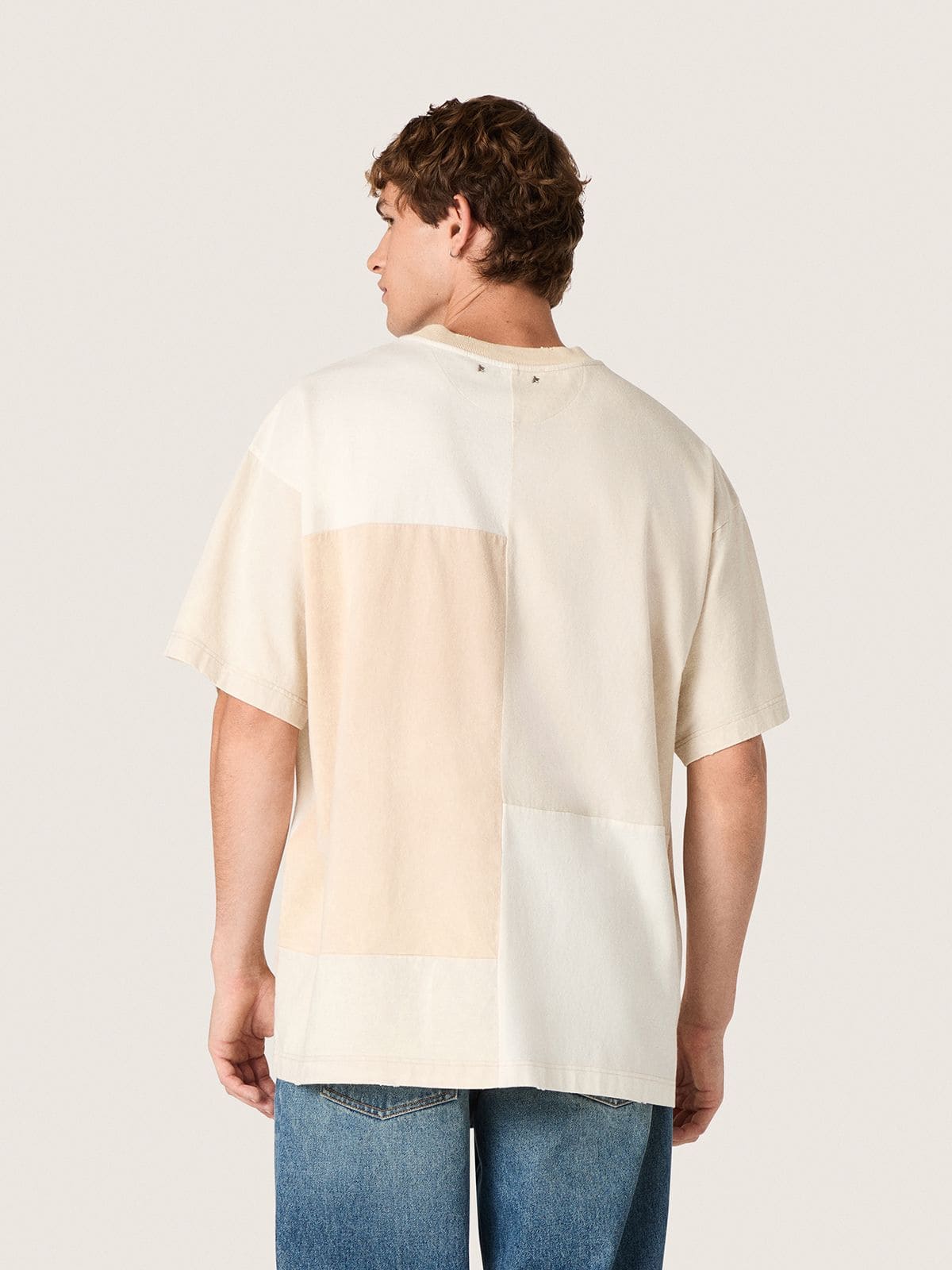 Golden Goose - Men's T-shirt in cotton jersey with white and beige patchwork effect in 