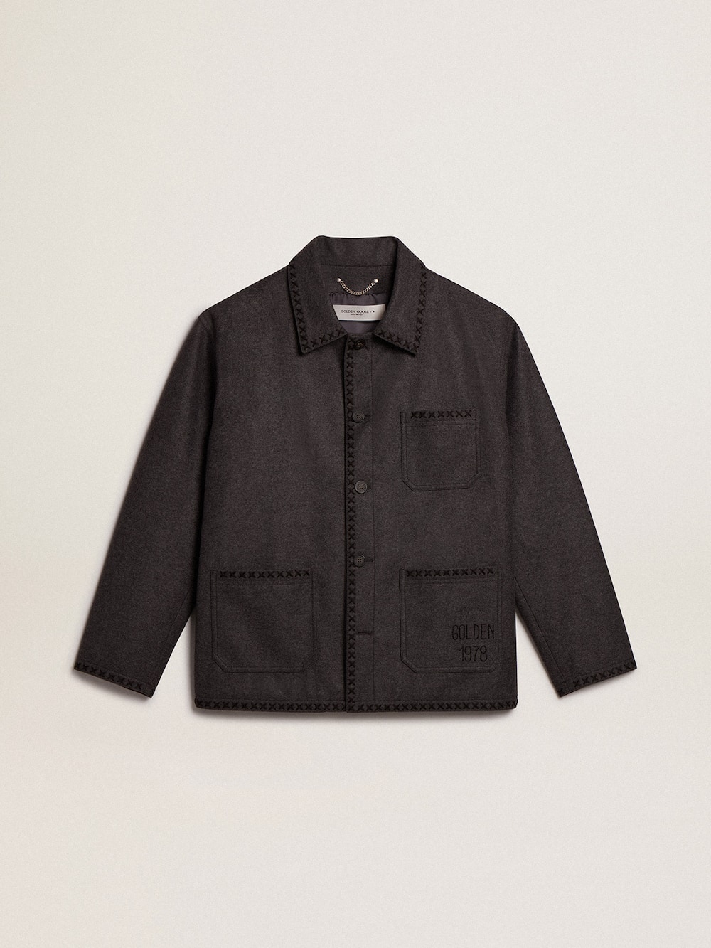 Golden Goose - Gray melange woolen jacket with button fastening in 