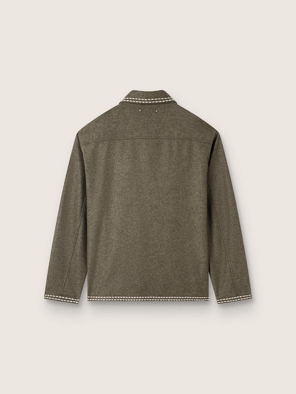 Herrenjacke aus grauer Wolle mit wei&szlig;en N&auml;hten